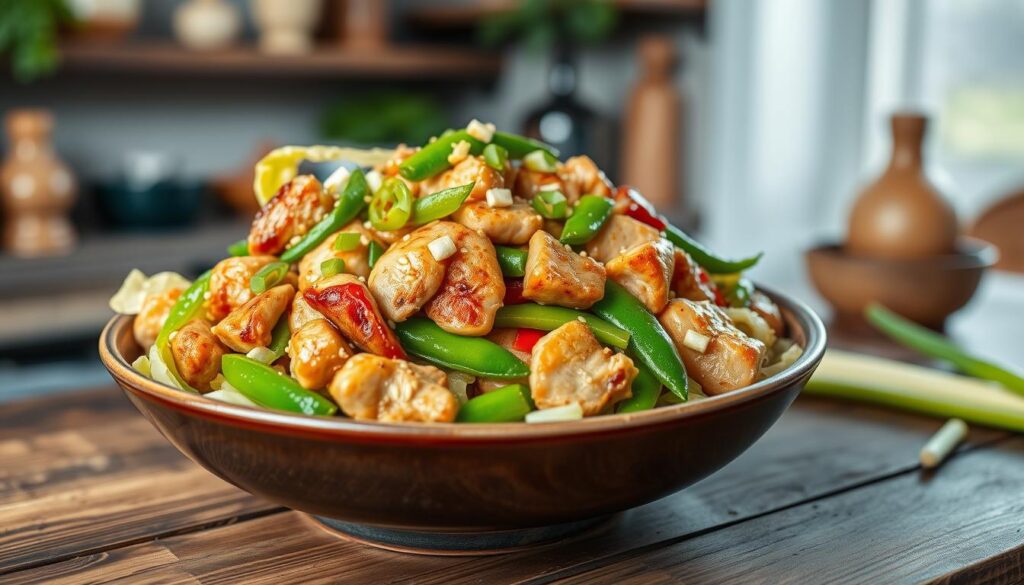 Asian chicken cabbage stir fry