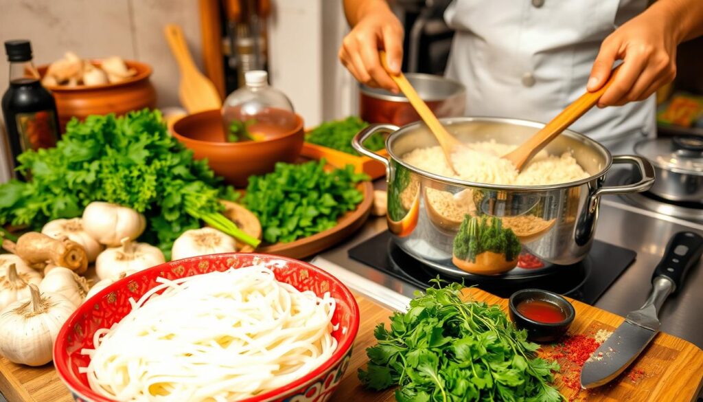 Traditional Filipino Chicken Long Rice Preparation